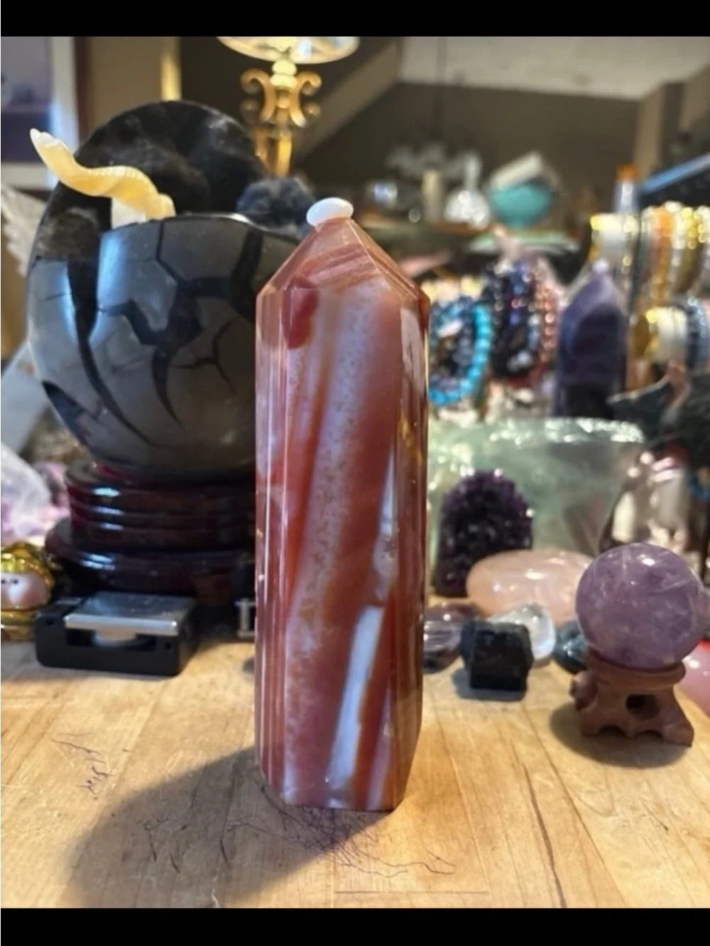 Polished Red and White Agate Point Tower - Home Accent